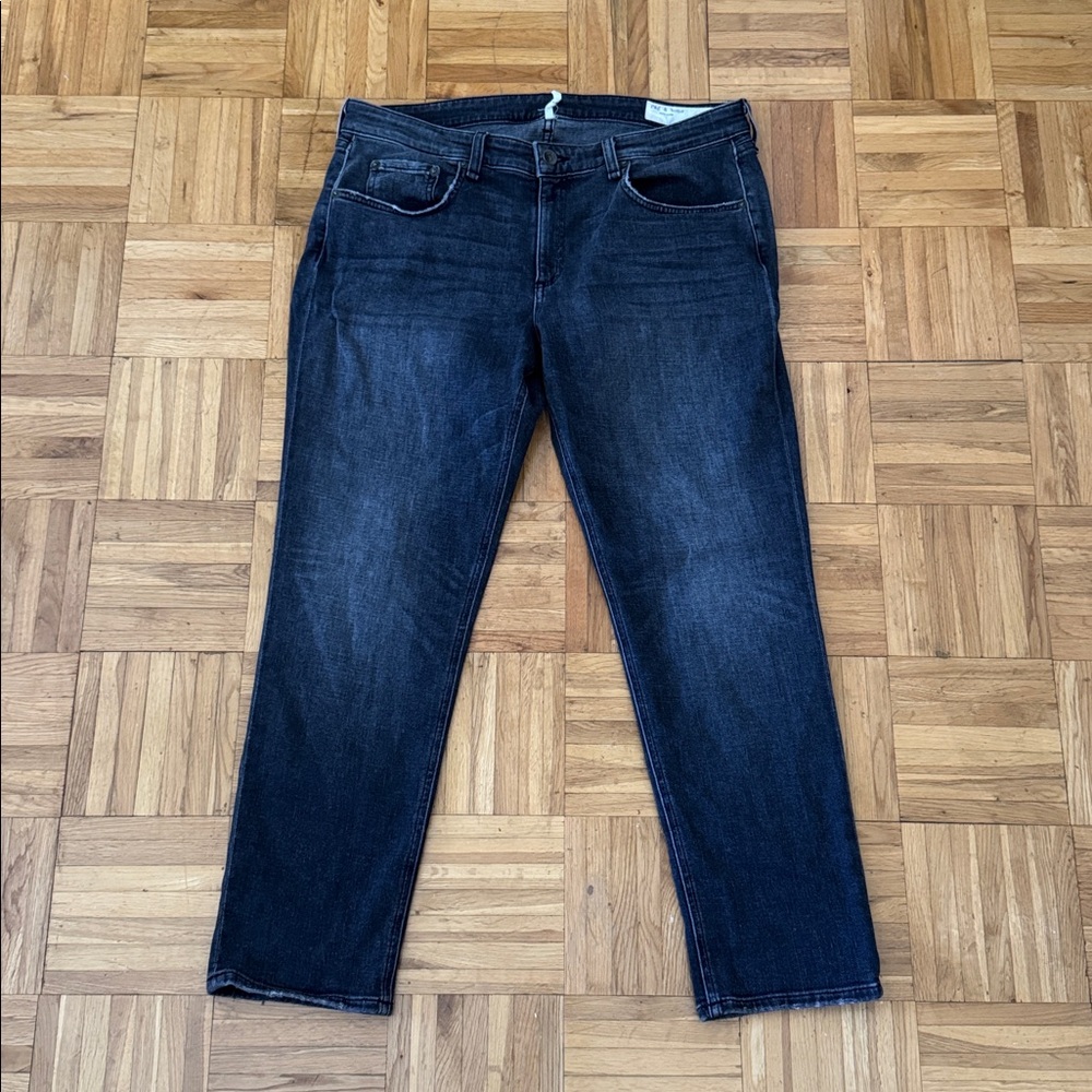 Rag & Bone Dre Low Rise Slim Boyfriends Jeans in Charcoal / Faded Black